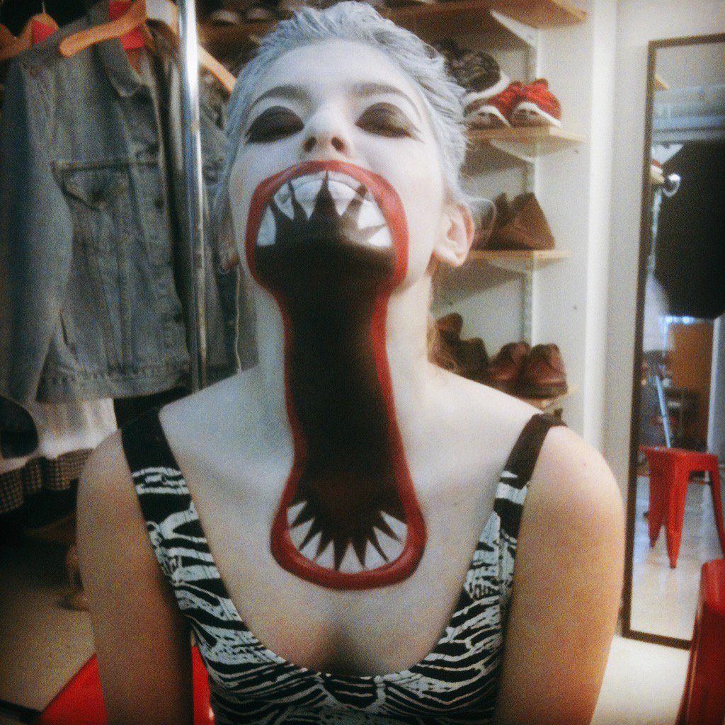 #haloween #makeup flashback. I used <a href="/MACcosmetics/">M•A•C Cosmetics</a> paint sticks to create this ghoulish look  for <a href="/UrbanOutfitters/">Urban Outfitters</a> 💀