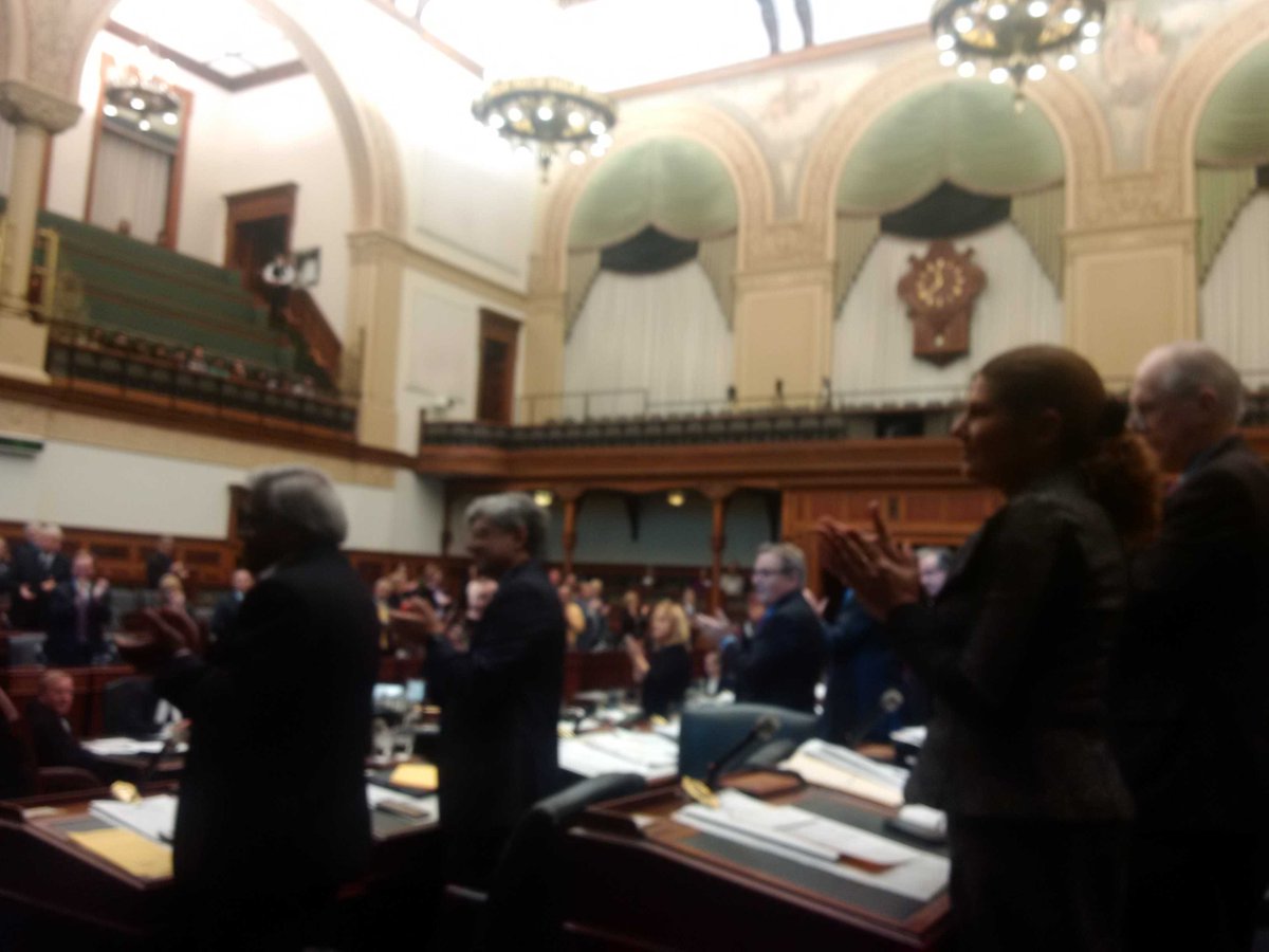 robertbenzie's tweet photo. Standing ovation from MPPs for @rjbrennan's last question period. #onpoli https://t.co/yxQM5STgiO