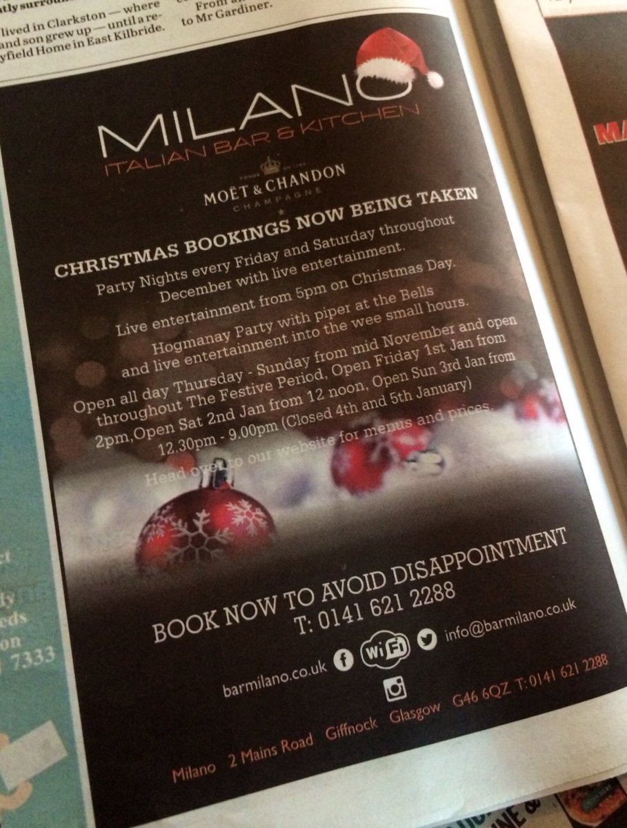 See our #christmas ad in the <a href="/ExtraSouthside/">Glasgow South Extra</a> today? Book now to avoid disappointment! #partynights #festivefun