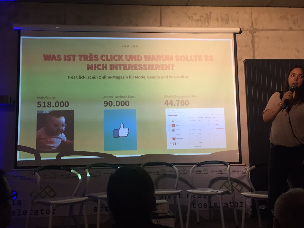 reneseifert's tweet photo. Demo Day of Next Media Accelerator in Hamburg: 1sr up is @tresclickmag which got cool traction #nmadd1 https://t.co/adKQGybskF