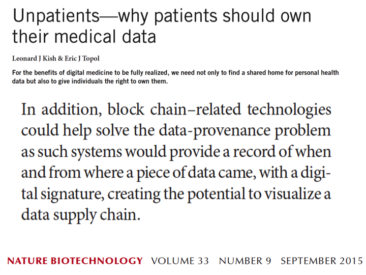 EricTopol's tweet photo. The trust machine--blockchain--could enable each individual to own their medical information https://t.co/dmcc5B3xaK https://t.co/W4rhLLgncS