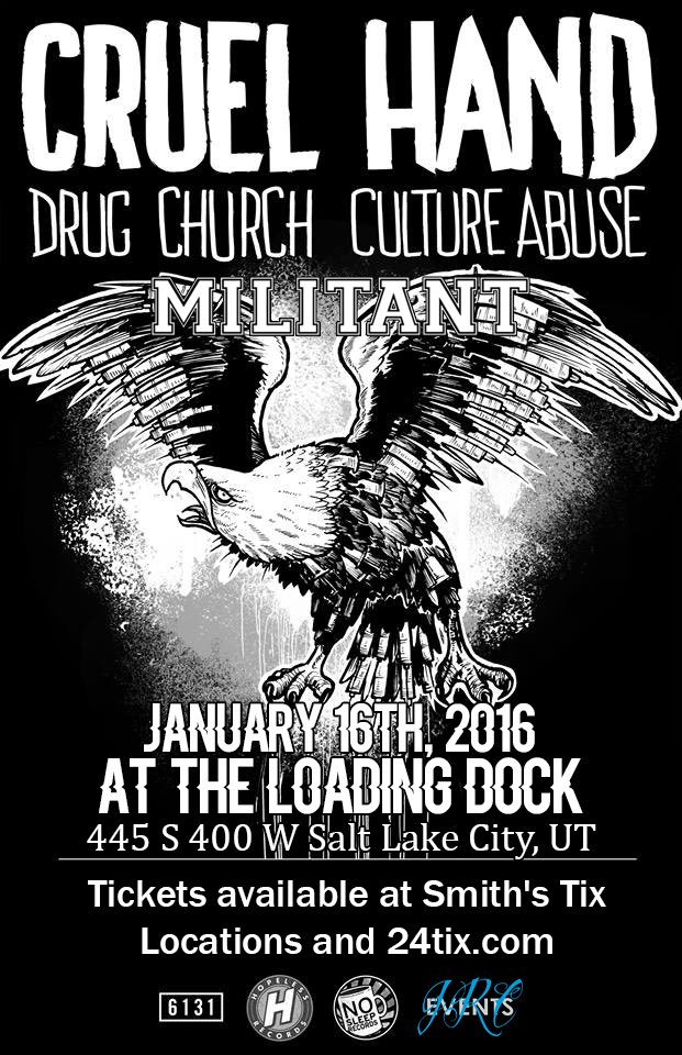 militant_uthc's tweet image. Here's the flyer for the Cruel Hand, Drug Church, and Culture Abuse show on 1/16.  Spread this around!!