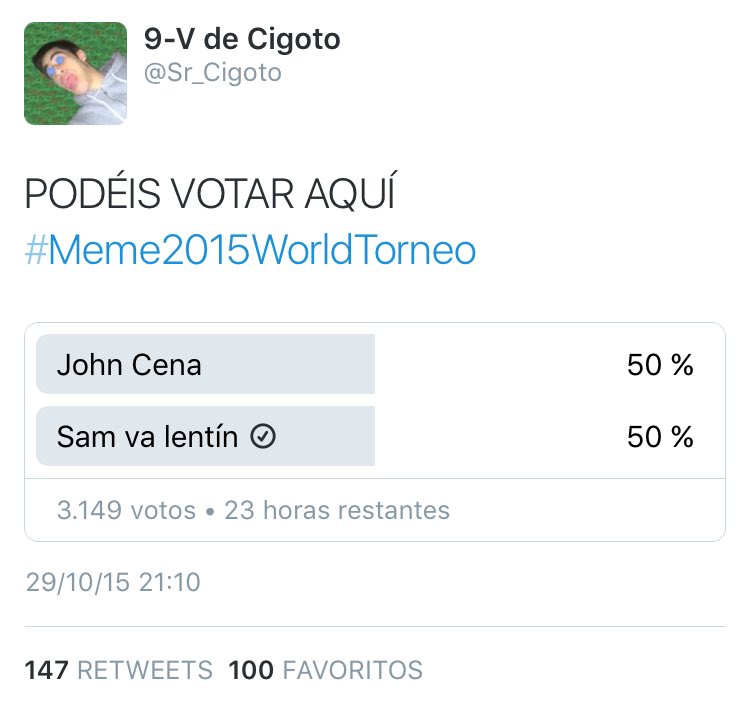 BoredAveaYC's tweet image. @Sr_Cigoto aquí está mi granito de arena por "SAM VA LENTÍN"
Por favor, voten todos!! #Meme2015WorldTorneo