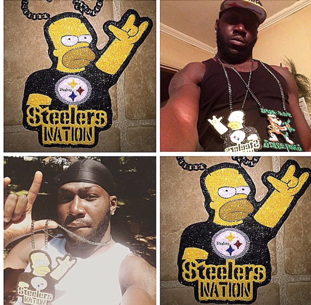 chainsbyayo's tweet photo. S/o to my @318pah_tommy_dollaz for rocking the custom" Pittsburgh Steelers Homer Simpson" https://t.co/Q2bxLJedNV