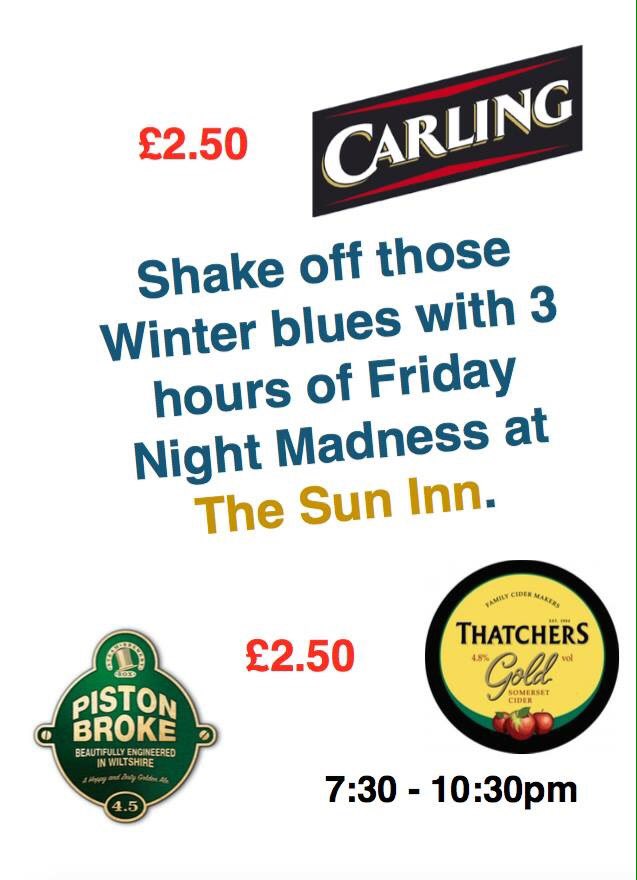 SunInnBruton's tweet photo. Friday night madness has started! £2.50 on #Carling #Thatchers and #PistonBroke! 🍻☀️ #SunInn https://t.co/rUEYSF5k25