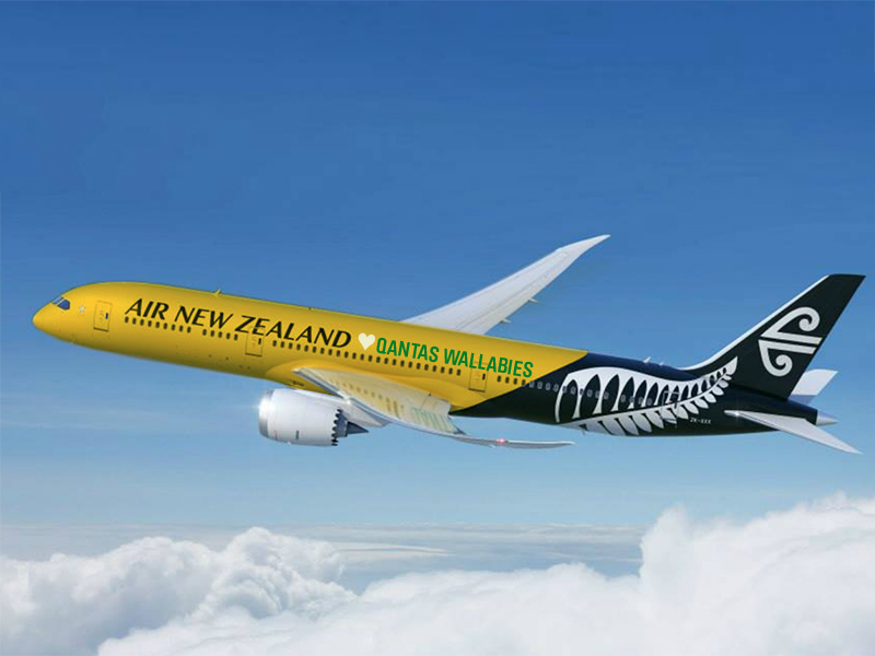 Qantas's tweet photo. .@FlyAirNZ While black is slimming, we think it needs a golden touch. Something like this... #AirlineWager #NZLvAUS https://t.co/FxADqwUsdJ