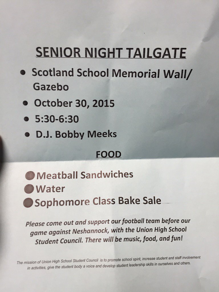 UnionScotties's tweet photo. TAILGATE TOMORROW! Who's ready for  the Senior Night game vs. Neshannock? Let's celebrate before the game too. #TheU https://t.co/p297hYWlPy