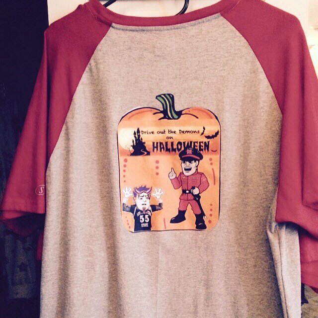 NichollsState's tweet photo. President @brucemurphy has made special shirts to give away to attendees at tomorrow's last home @Nicholls_SOC game. https://t.co/3lUOJ0dY4u