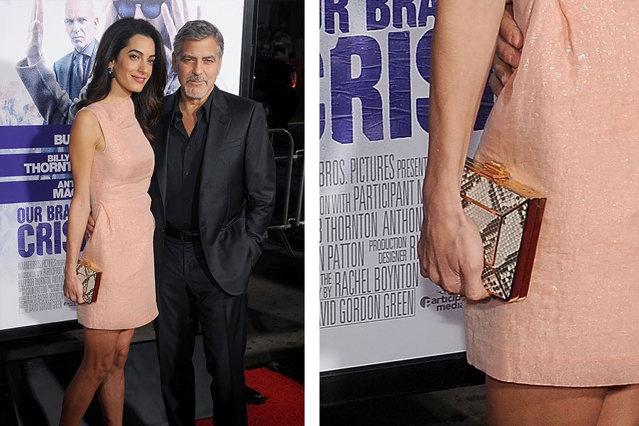 Ferragamo's tweet photo. #FerragamoVIP | #AmalClooney carried this #Ferragamo python minaudière to the #OurBrandIsCrisis premiere in LA. https://t.co/58suSenAmT