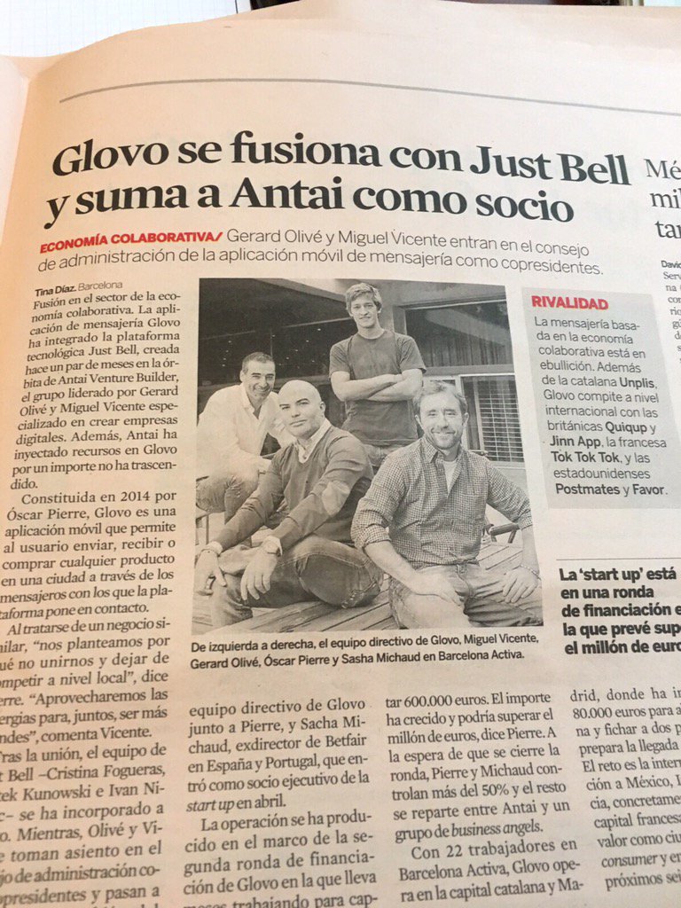 Founders of Antai and Wallapop <a href="/gerardolive_/">Gerard Olivé</a>  and <a href="/MiguelVicente_/">Miguel Vicente</a>  are joining <a href="/GlovoApp/">Glovo</a> 🚀🚀🚀🚀 go glovoooo
