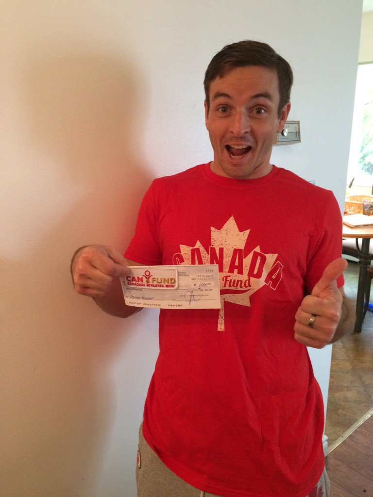 DavidJameson12's tweet image. I don't know if you can tell but I'm pretty excited to get my cheque from @CANFUND #RoadToRio #RedCaribou