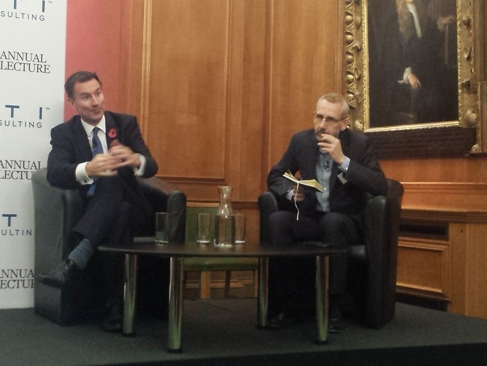 ShaunLintern's tweet image. Hunt now taking questions from audience. He says #mentalhealth could really benefit from new approach #HSJLecture