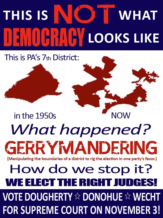 seiuhcpa's tweet photo. Want to stop #gerrymandering in #PA? #Vote @doughertyforpa, @Wecht2015 &amp; Donohue for PA Supreme Court on Nov. 3! https://t.co/m5GhDqNmc0