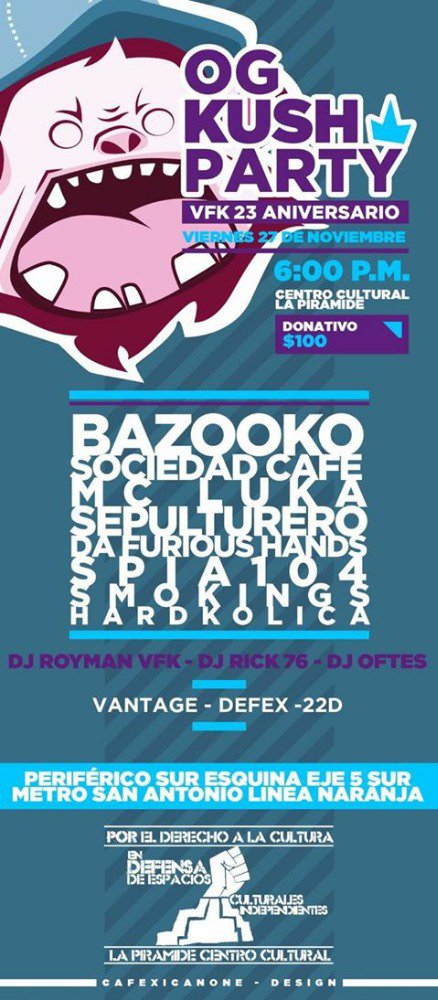 AlternativoCLN's tweet photo. OG KUSH Party en el DF este 27 de Noviembre. #Bazooko #Sepulturero #McLucka #ViejaGuardia #Rap https://t.co/DNwWaRJesz