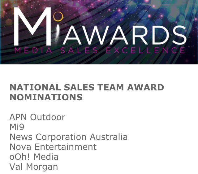 cathoconnornova's tweet photo. Nova Entertainment nominated for Best Media Sales Team of the Year for the 2015 Media I awards https://t.co/1Ni3iNRFP8