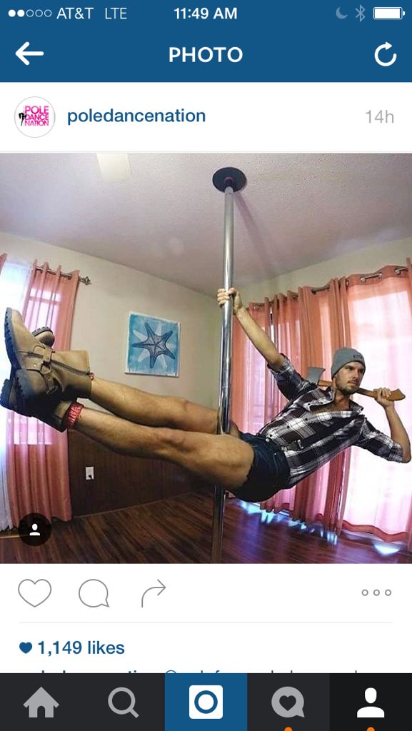 PoleDanceNation's tweet photo. Is it safe to say the #LumberJack look is #trending? Lol. #PoleDance #PoleDancer #ManPole #HalloweenCostume #POTD https://t.co/9I8nGKyQV5