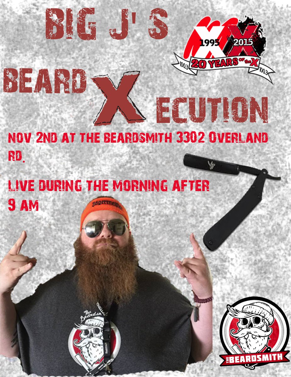 XRocksBoise's tweet photo. It's official! @BigJXman will pay up his bet to @xrocknic Monday morning live during @nicandbigj at #TheBeardsmith https://t.co/XZasKO20F1