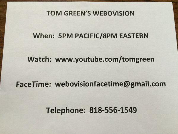 tgwebovision's tweet photo. TODAY on @tomgreenlive WEBOVISION! @BrodyismeFriend hosts w/@TheJeffRichards! 5PM PT. https://t.co/PL5oODNZPD! https://t.co/fXfy93G5ax