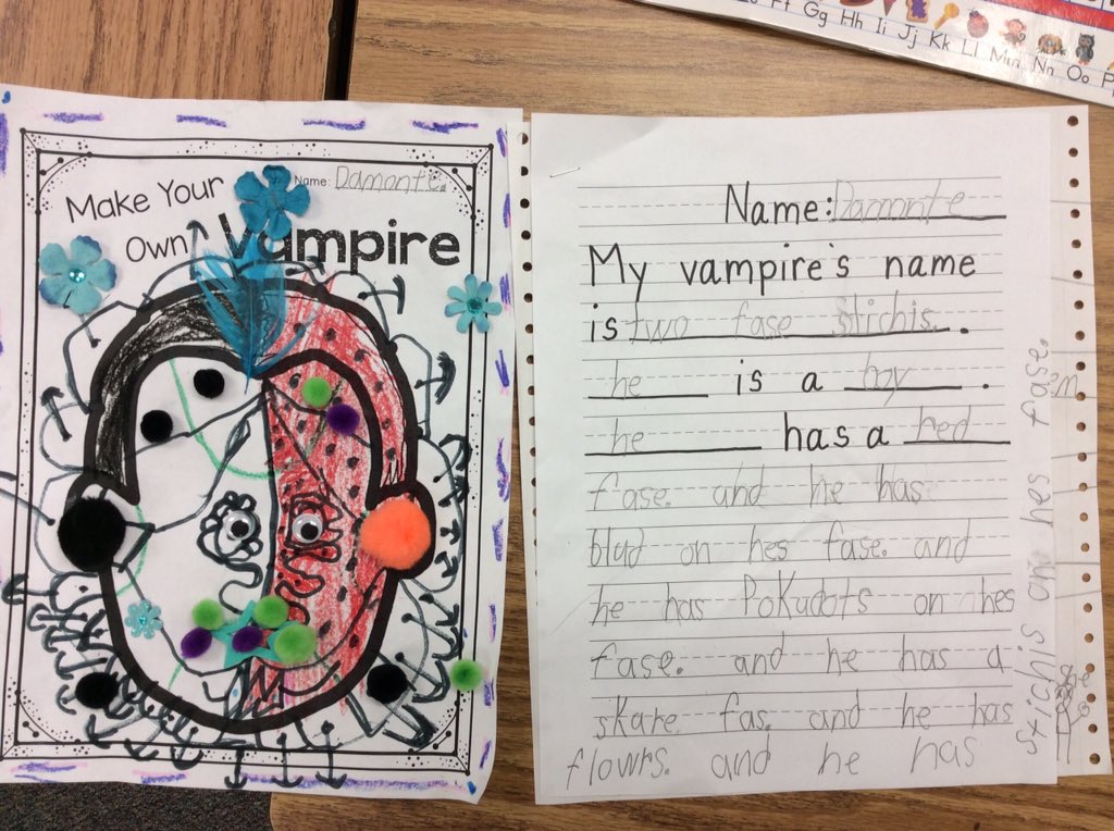 st_lipinski's tweet photo. #firstgrade is describing characters from a text &amp; we made vampires to describe #ilovefirstgrade #room13 @HudsonElem https://t.co/LdxXZHVQlG