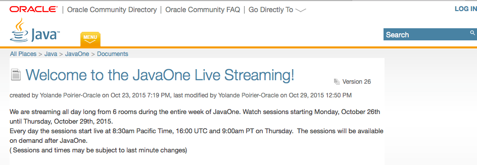 You can listen to  replays of recorded sessions from #JavaOne <a href="/java/">Java</a> 
community.oracle.com/docs/DOC-936935
