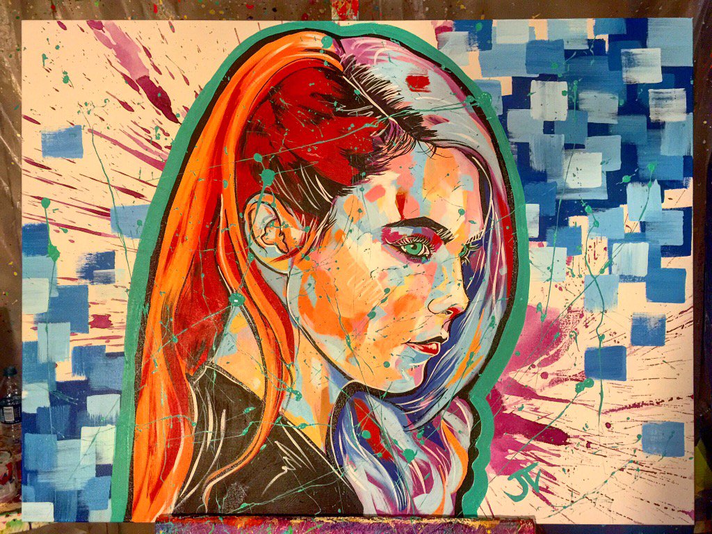 jayvart007's tweet photo. My newest piece @Caradelevingne 2ft x 3ft #acryliconcanvas  #model #CaraDelevingne #burberry #vogue #jayValentin https://t.co/kodilRksYv