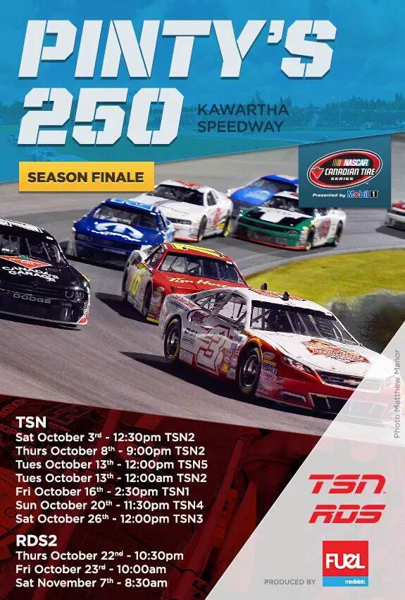 Check out Collins Racing on TSN this month.  NASCAR Canadian Tire series Finale at Kawartha Speedway