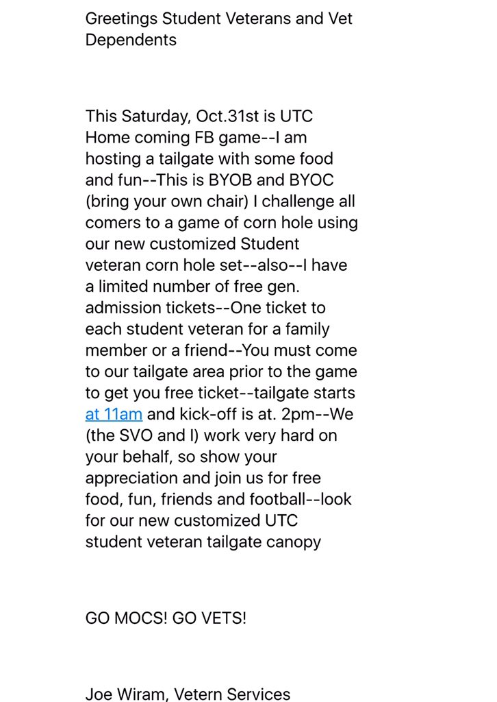 gomocsSVO's tweet photo. Need tickets to see @gomocsfb #beatWC during #UTCHC15? Come out & tailgate with @gomocsSVO & #UTCVSS!! #GoMocsGoVets https://t.co/wXmZvSaPYh