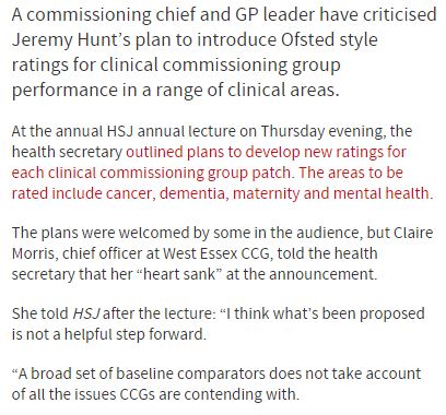ShaunLintern's tweet image. #HSJLecture Hunt defends plan for &apos;Ofsted style ratings&apos; of CCGs hsj.co.uk/news/hsj-annua…