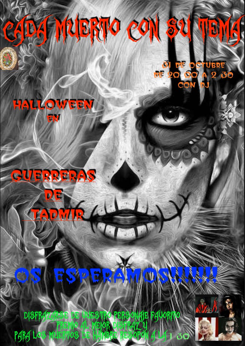 Intercomparsas's tweet photo. Este finde podéis vivir #Halloween en @Comparsa_Tayma, Guerreras de Tadmir, @CorsariosP y Raxida. ¡Vamos!
#Paterna https://t.co/mw4Ldt54HH