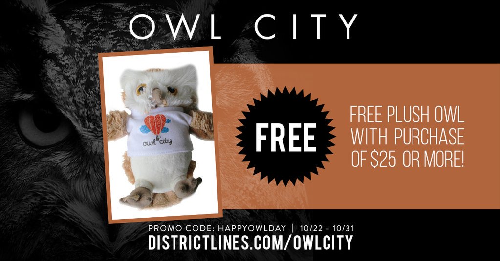 owlcity's tweet image. HAPPYOWLDAY! 3 days left to shop for some OC swag &amp;amp; receive a FREE Plush owl!! Shop here: owlcitymerch.com
