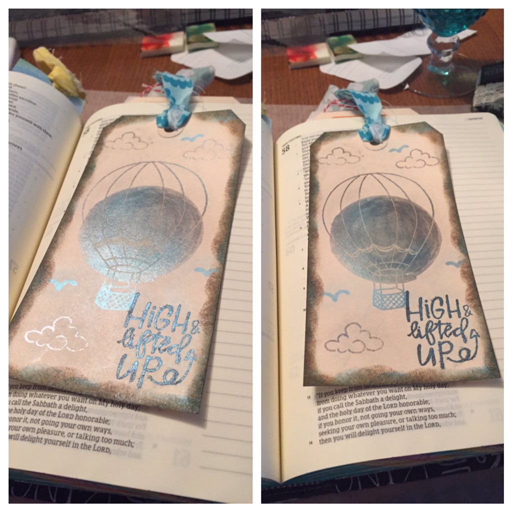 PinderRobyn's tweet image. My new bookmark I made this afternoon. #bible #bookmark #tag #ranger #stamps #distressink #perfectpearls