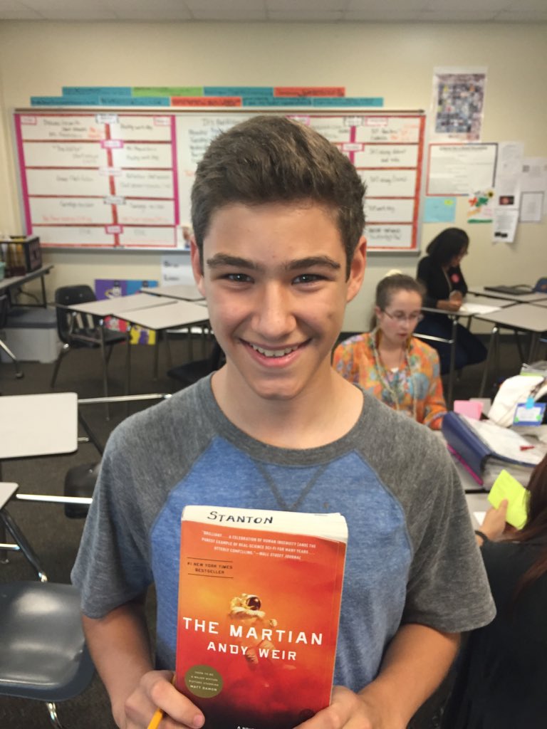 KZStantonEdu's tweet photo. #ClarkReads The Martian is a engaging book that keeps the reader on their toes at all times. One of my favorites https://t.co/1SopvW7dBS