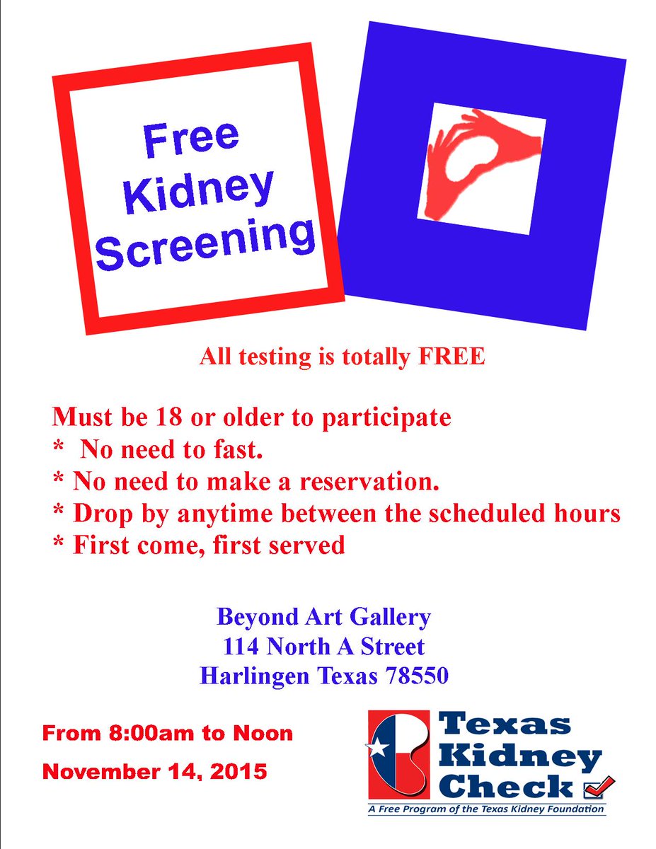 TXKidneyFdn's tweet image. #Harlingen #RGV #KidneyScreening Save the date y'all! Nov. 14th!