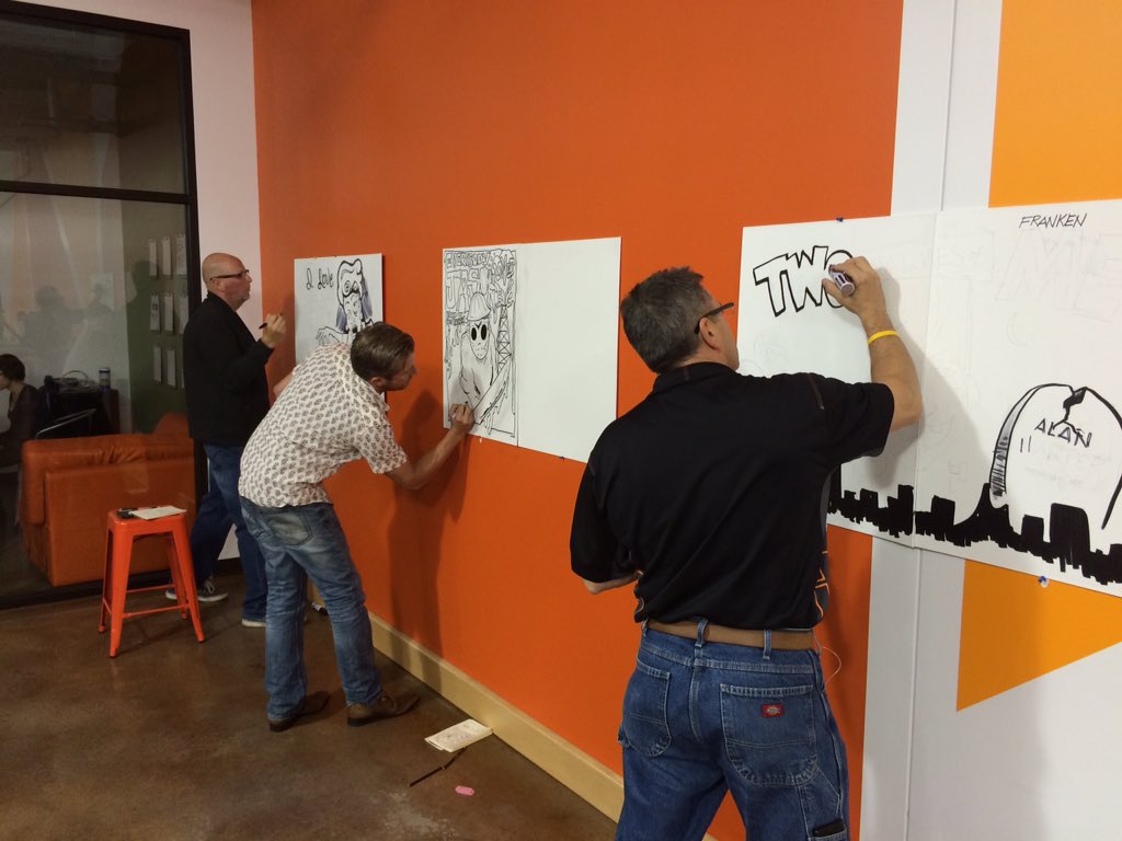 JasonGunkel's tweet image. #inkstomp15 at #superstudio in #fargo. Punchgut, Reedzy, and Hemma laying it down. Concept 2 completion in 40 min!