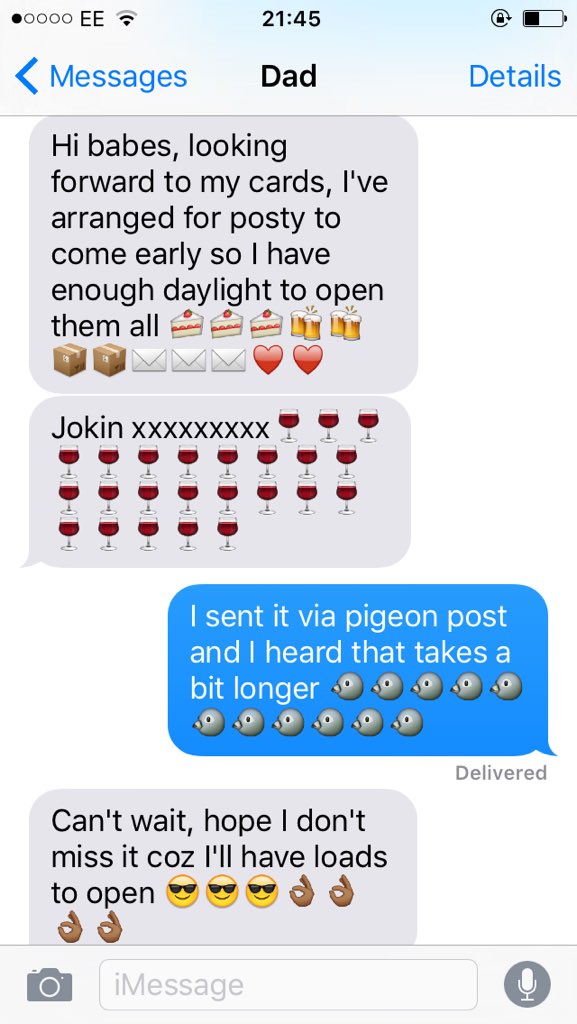 RebeccaMorg's tweet photo. Dad on the birthday banter train https://t.co/A6QwmwXXhq