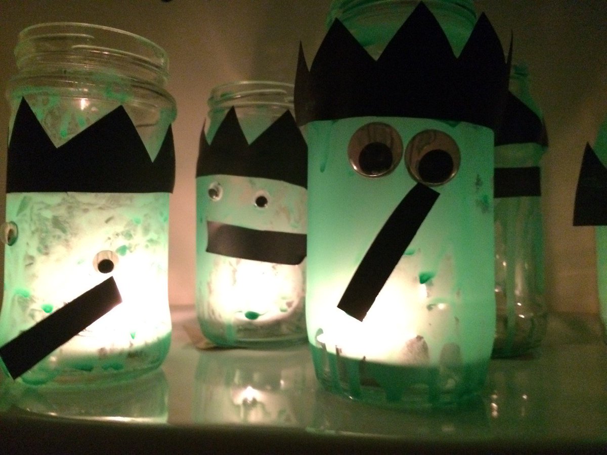 webandmorph's tweet image. Another busy day #upcycling glass jam jars into Frankenstein #Halloween