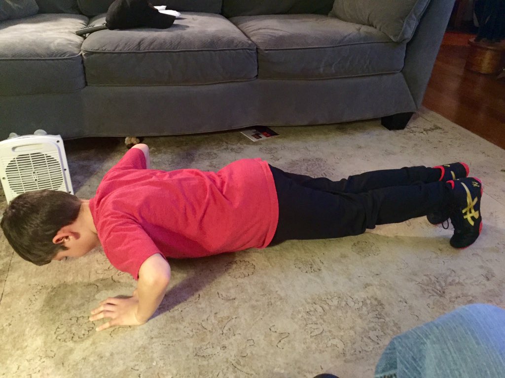 dwhigpt's tweet photo. @alliseeisgold my buddy put on his new #jbelites &amp; started pumping out push ups! He's ready! #wrestlingseason #asics https://t.co/Lyg3AAjeyv