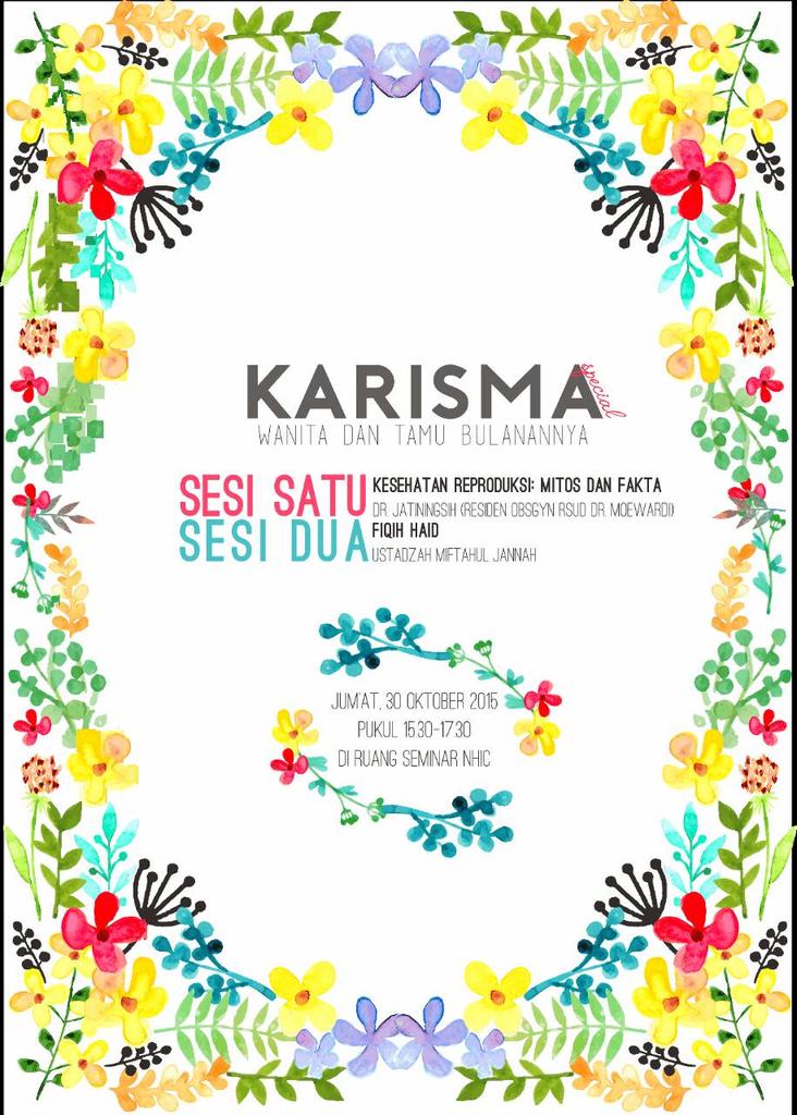 TODAY!
Karisma special "Wanita dan Tamu Bulanannya" bersama dr. Jatiningsih&amp;usth. Jannah; R. Seminar NHIC jam 15.30😊
