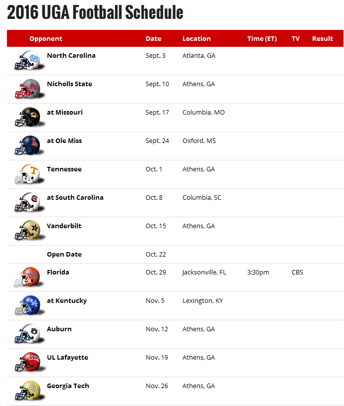 University Of Ga Football Schedule