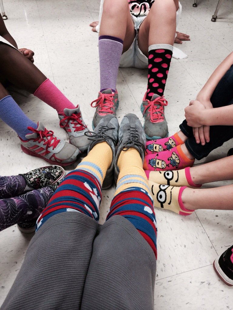 virgiegagne's tweet photo. Crazy socks day at HES.  Mrs. Gagne's class. https://t.co/FsBR4pn59P