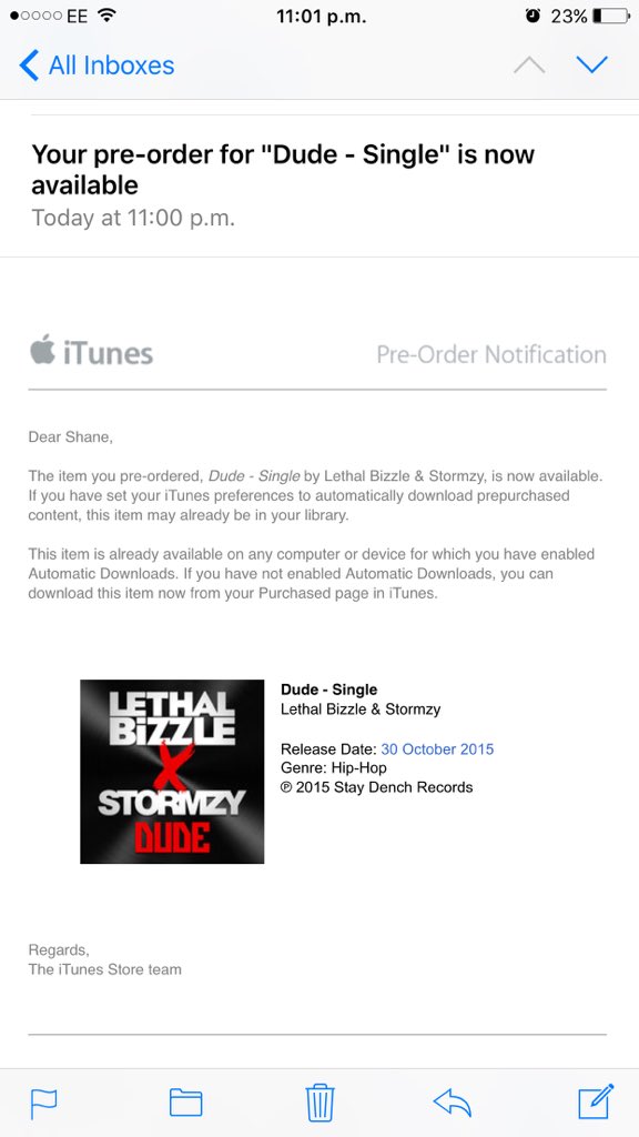 SLafferty5's tweet photo. @LethalBizzle best email I've got all day #Dude time to listen non stop https://t.co/meqkws9mD1
