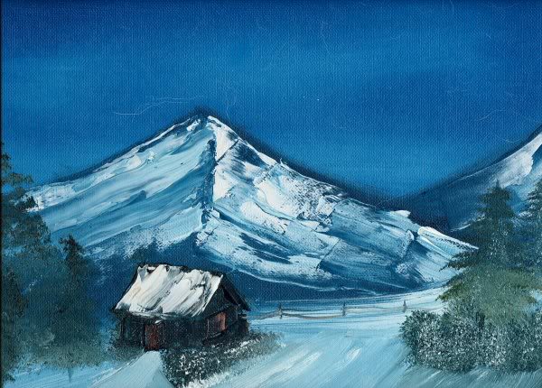 Happy Birthday Bob Ross! My Bob Ross painting in tribute. Ignore all the dog hair in the sky :p 