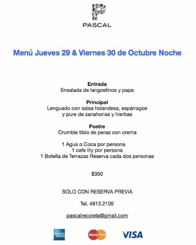 franciscodotto's tweet image. Los esperamos esta noche y mañana viernes a la noche en @PascalRecoleta #MenuNoche 

Reservas al 4813.2105
