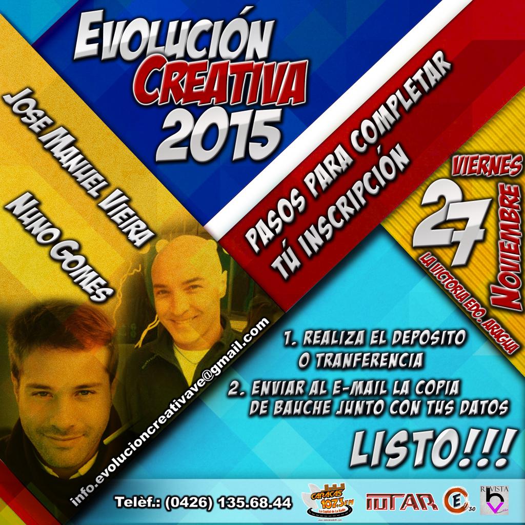 Evolucion_C's tweet photo. Dos simples pasos para inscribirte en #evolucioncreativa2015 te esperamos!! 0426.135.68.44 https://t.co/nLeRAfGHsr
