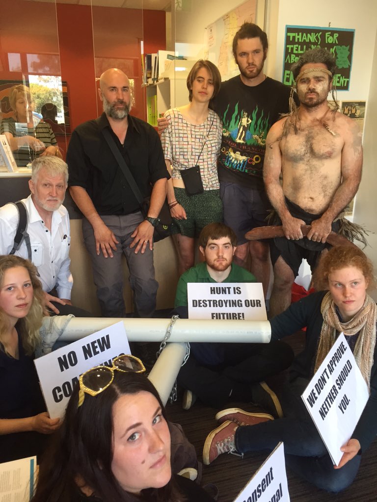 directactionmel's tweet photo. Breaking: 50 people at @GregHuntMP office to rebrand as #ministerforcoal https://t.co/ZTBuNXzNhx
