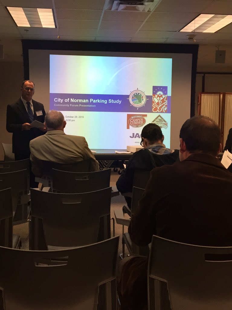 CRTChuck's tweet photo. This is #ShawnO'Leary @cityofnormanok presenting #ParkingStudy @DowntownNorman #CampusCorner https://t.co/Iw3DnvUhDl