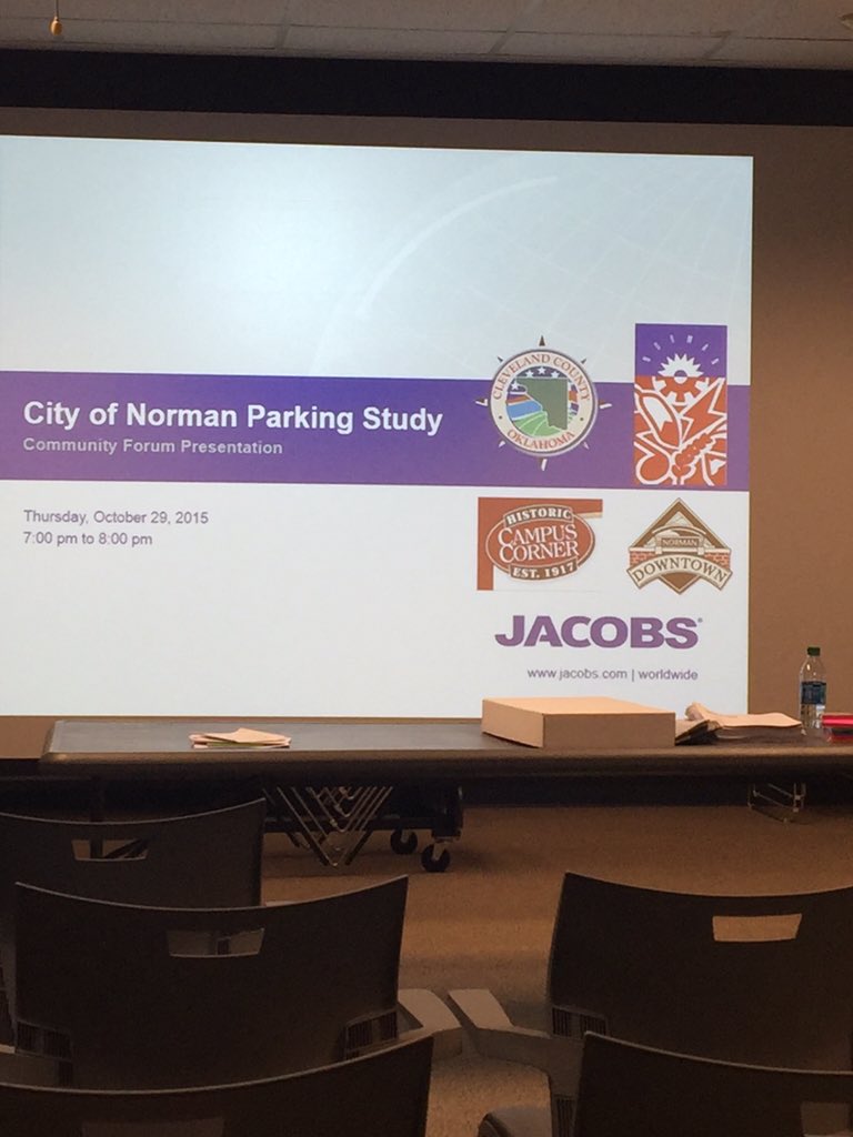 CRTChuck's tweet photo. This is #ShawnO'Leary @cityofnormanok presenting #ParkingStudy @DowntownNorman #CampusCorner https://t.co/Iw3DnvUhDl