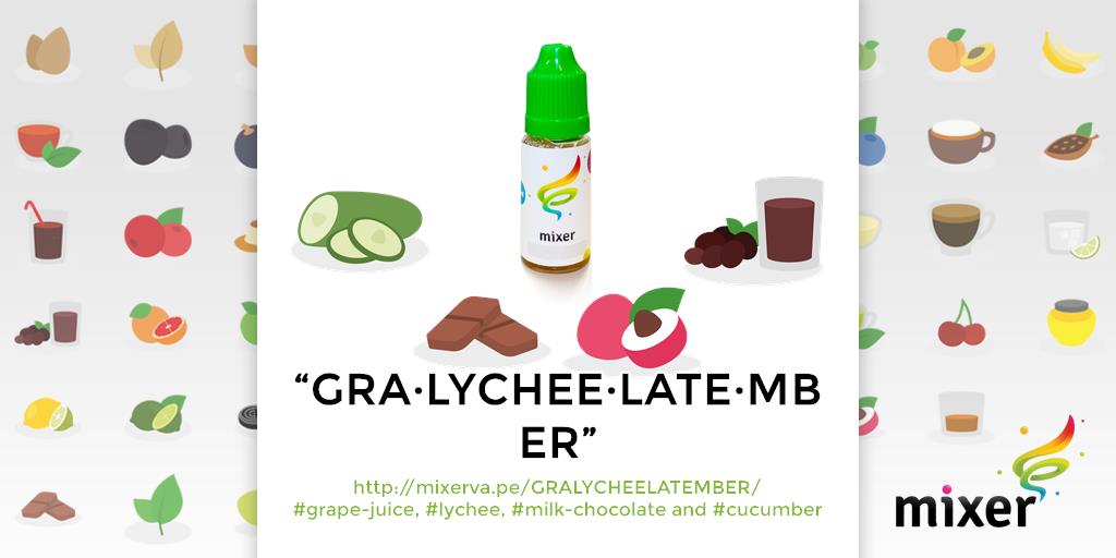 MixerVape's tweet photo. gra·lychee·late·mber https://t.co/hOvNtF95zg #grape_juice #lychee #milk_chocolate #cucumber #stopsmoking https://t.co/G2dibfwxzG