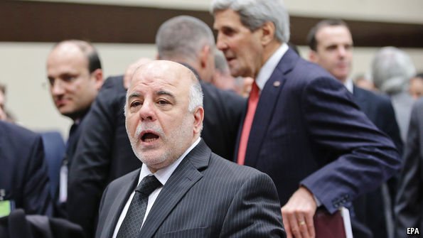 TheEconomist's tweet image. Haider al-Abadi, Iraq's prime minister, is in office but not in power econ.st/1OakS2P