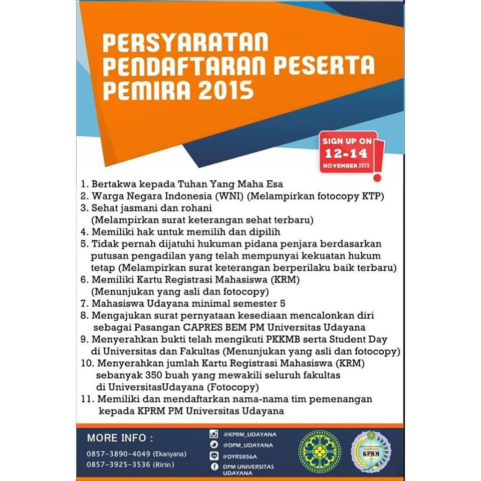 DPM_UDAYANA's tweet photo. Syarat dan Ketentuan Calon Presiden Mahasiswa Universitas Udayana
Jgn lupa follow instagram https://t.co/2nKProlccQ https://t.co/tLQy16Ws4z